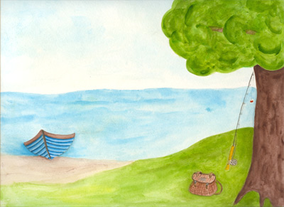 Image of my watercolor - Fishing from Shore